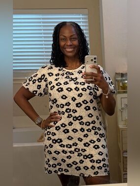 THML Black and White Patterned Poppy Dress with puffed sleeves